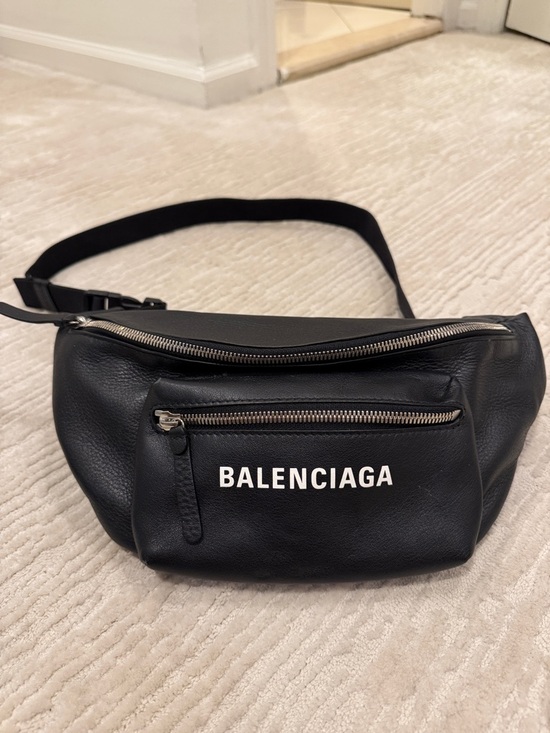 Balenciaga Handbags - Balenciaga Black Leather Belt Bag with White Logo